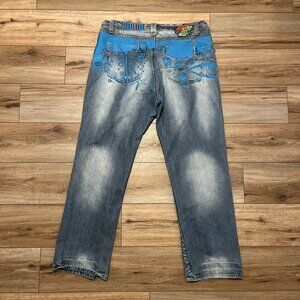 Men's Akademiks Silent Killers Logo Denim Jeans SZ 40x33 Blue Y2K Hip Hop AK99